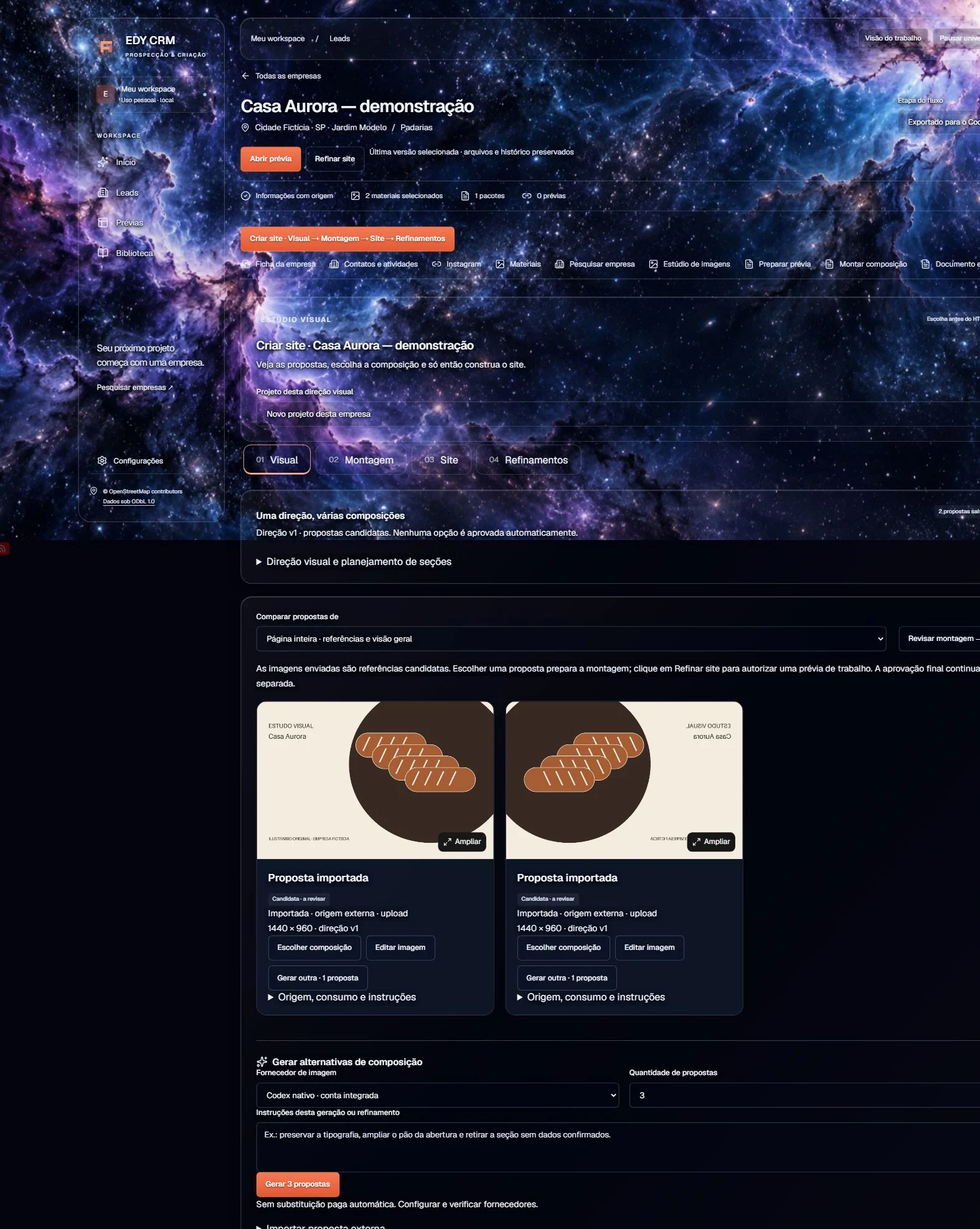 Galeria de materiais da demonstração pública do EDY CRM