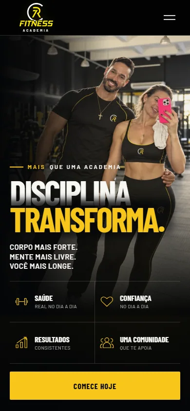 Captura da versão atual do site CR Fitness no celular