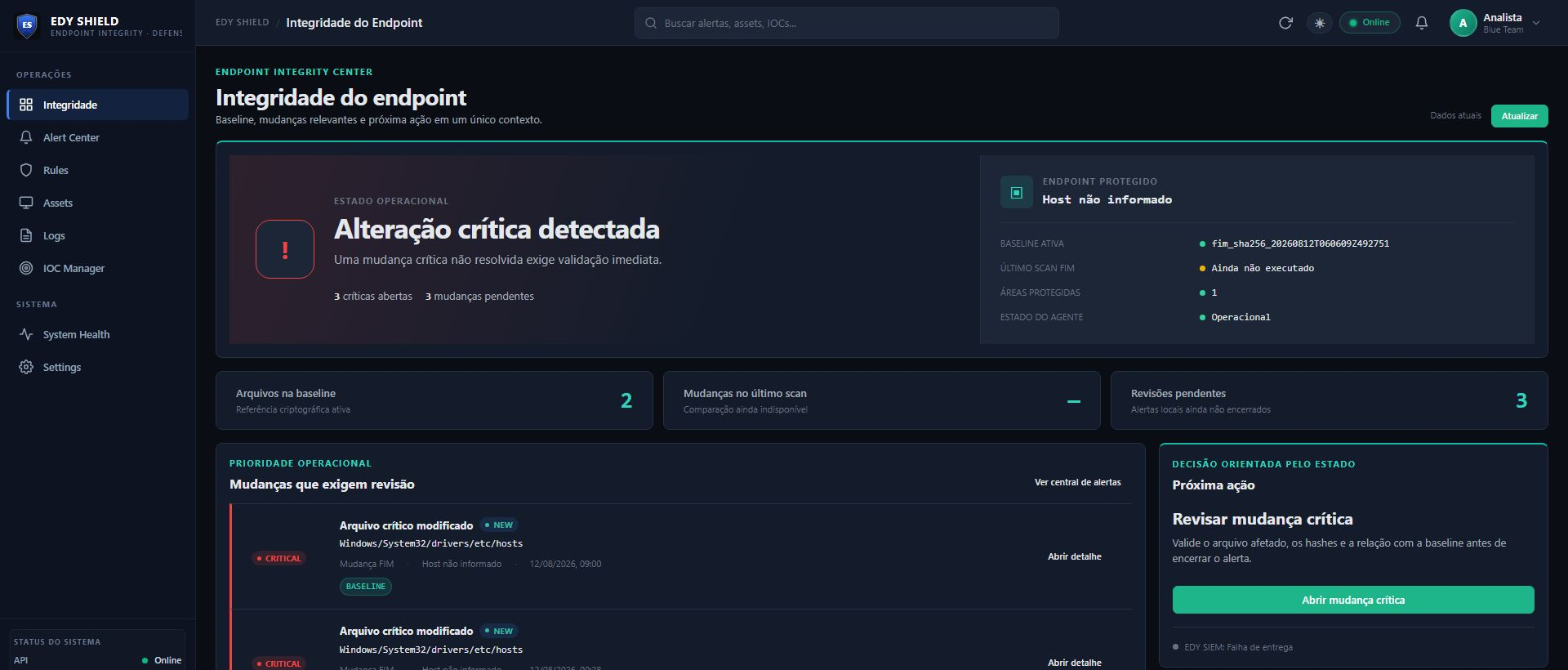 Centro de integridade de endpoint do EDY Shield em captura da release